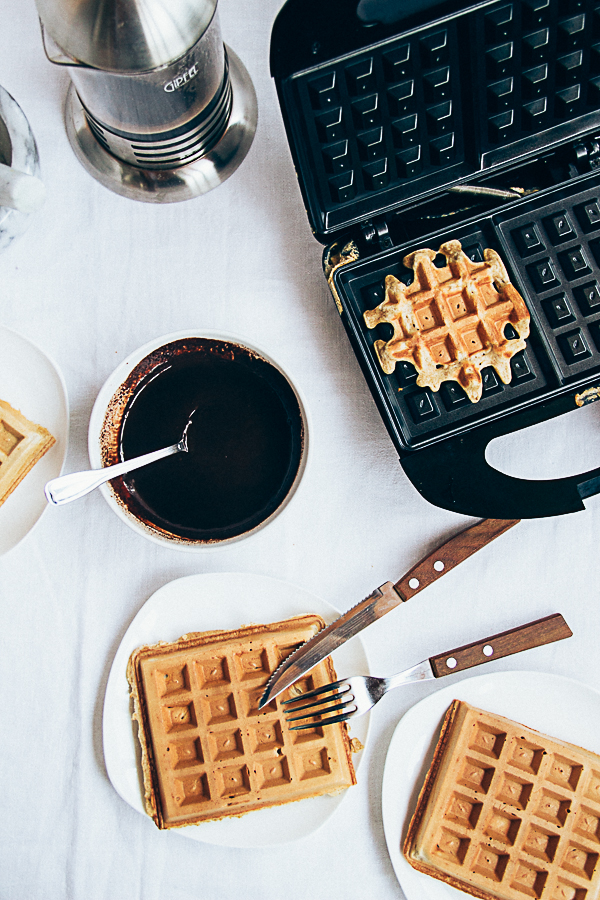 Whole Grain Waffles with Coffee & Cardamom Ganache