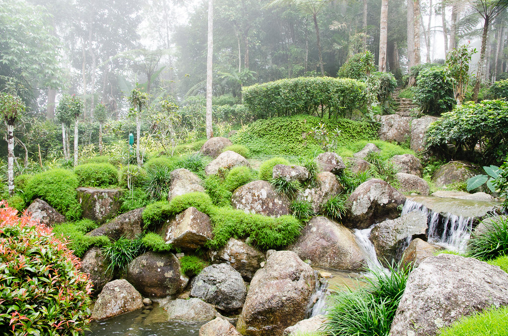 Japanese Village's garden with mini waterfall