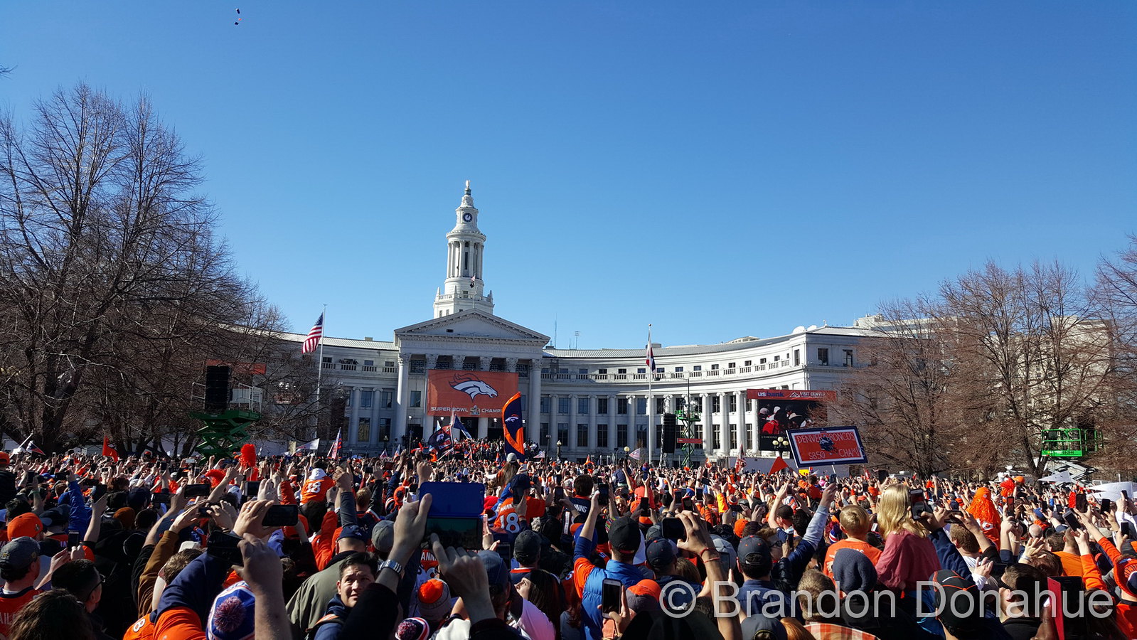February 2016 started with snow but the weather changed for the warmer allowing for a gorgeous day to welcome home the Super Bowl champion Denver Broncos. (Brandon Donahue)