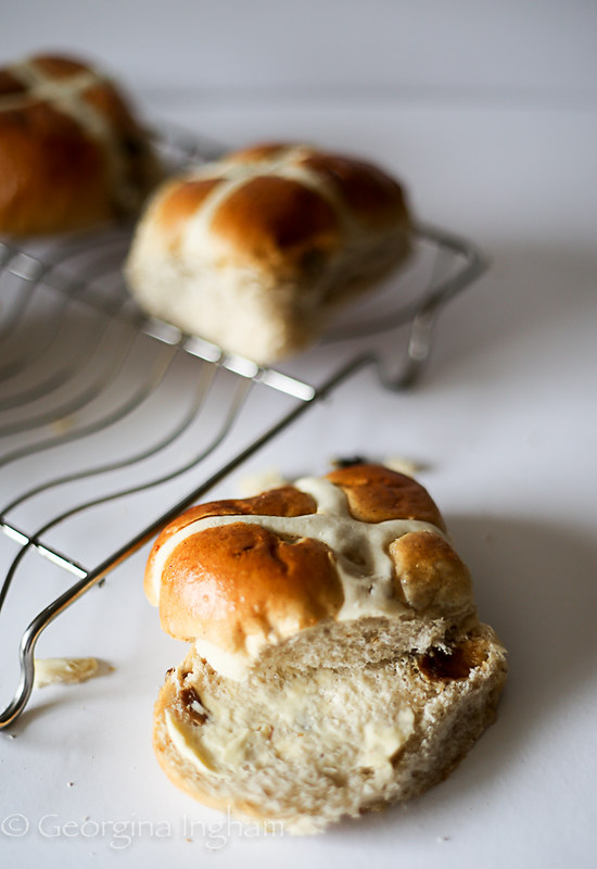 Georgina Ingham | Culinary Travels Photograph - Sliced Buttered Hot Cross Buns