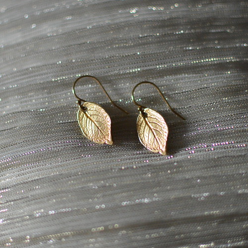 Treating Myself to Golden Leaf Earrings from J.K.W. Outlet on Etsy