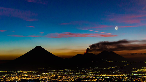 city travel sunset sky love night lights volcano lava guatemala smoke ash eruption