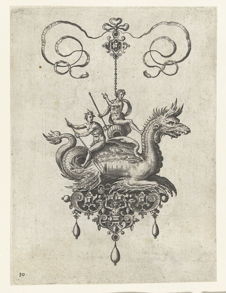 Pendant with dragon - Adriaen Collaert and Hans Collaert (I) attributed as printmakers, published by Philips Galle, 1582