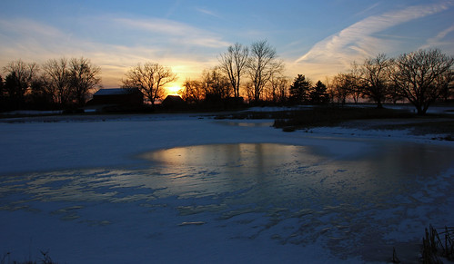 sunset sky cold reflection ice landscape january clear countryscape