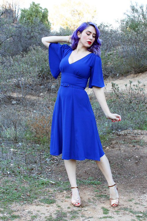 Pinup Girl Clothing Laura Byrnes California Viva Dress in Blue Crepe