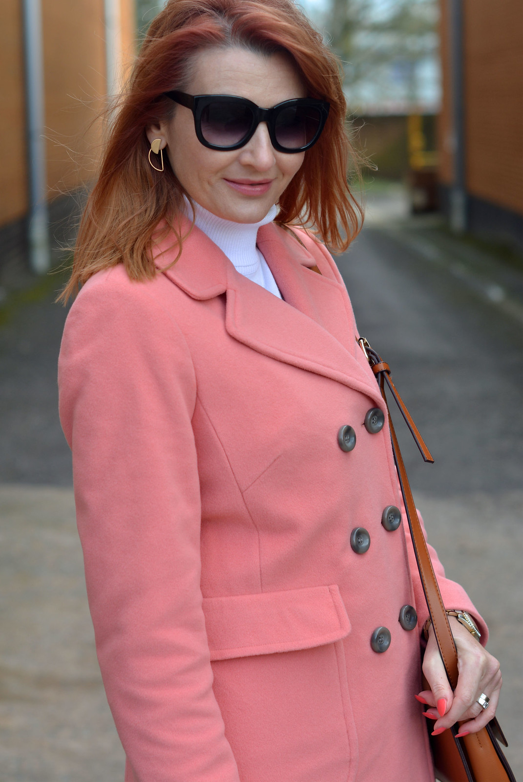 Winter style: Peach coat with white roll neck | Not Dressed As Lamb