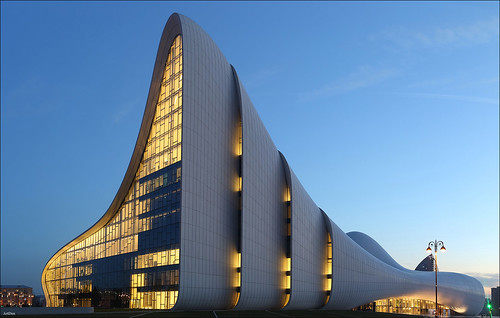 sunset architecture design long exposure year center baku azerbaijan caucasus zaha hadid heydar aliyev