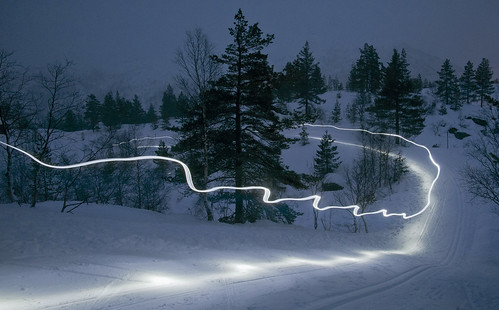 winter mountain snow norway pine night norge skiing crosscountry xc skier sirdal langrenn vestagder haedlamp