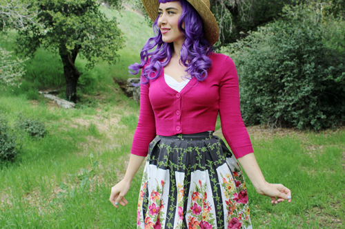 MAK Modcloth Dream Of The Crop Cardigan In Baton Rouge Tuesday Rose Vintage Floral Skirt