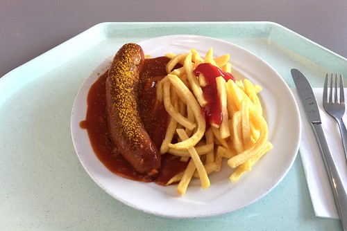 Curried fried sausage with french fries / Rote Currywurst  mit Pommes Frites
