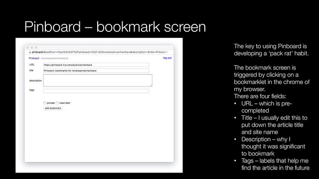 Pinboard - bookmark screen