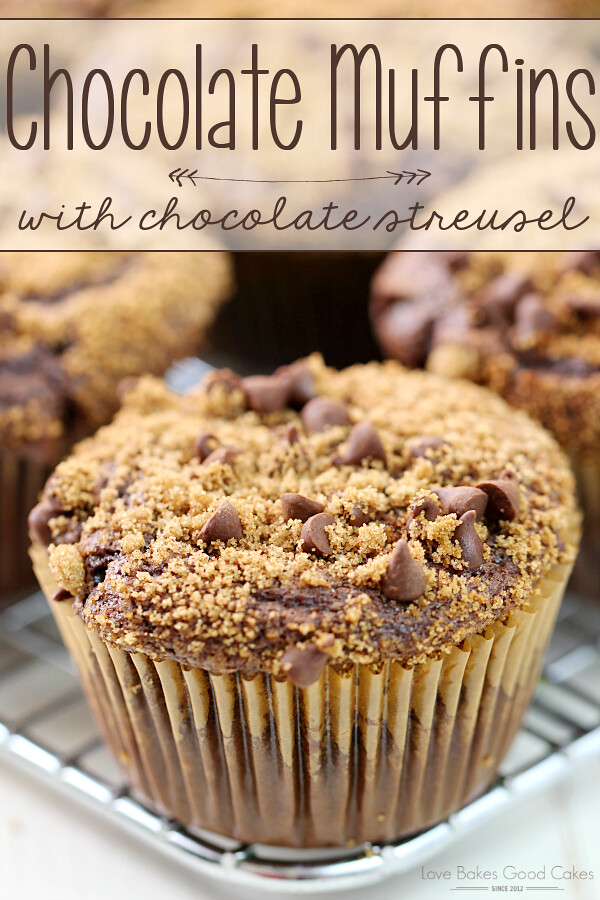 Chocolate Muffins with Chocolate Streusel on a cooling rack.