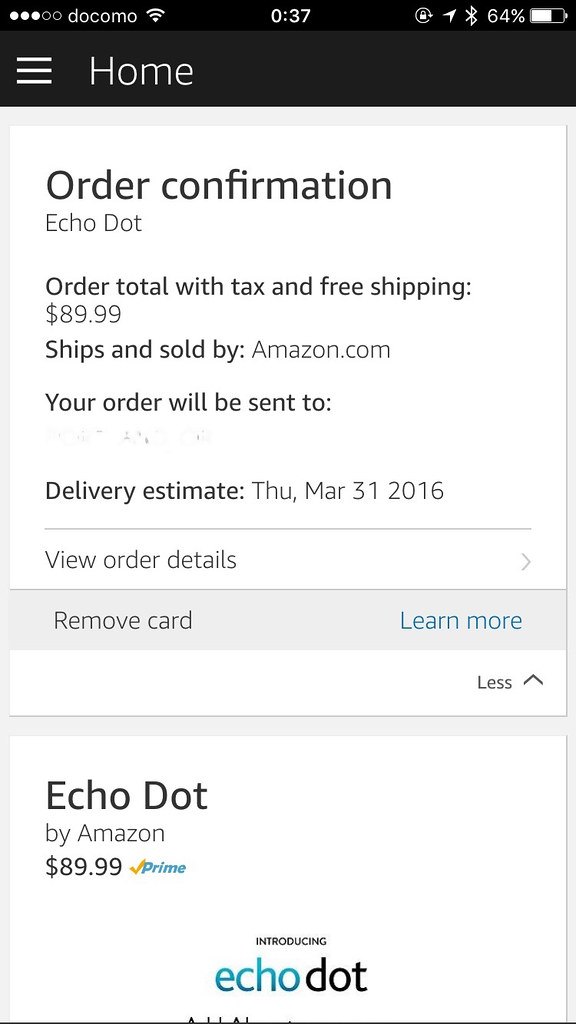 Ordered Amazon Echo Dot