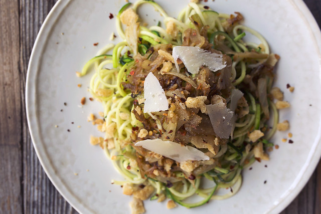 Zucchini Noodles with Caramelized Fennel and Spicy Sourdough Breadcrumbs