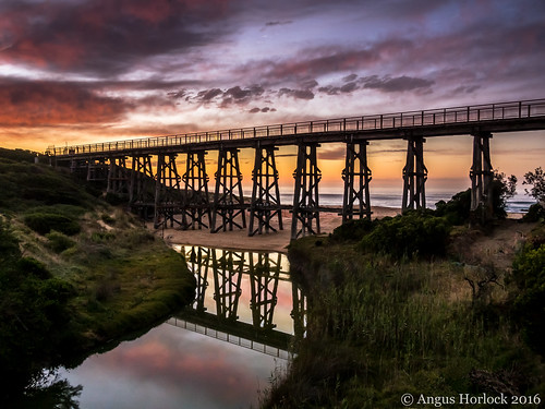 bridge beach clouds sunrise reflections au australia victoria kilcunda