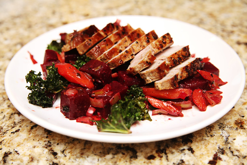 Pork Chops with Warm Beet and Carrot Salad