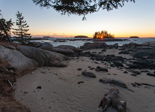 ocean sunset beach islands coast rocks maine newengland driftwood deerisle stonington