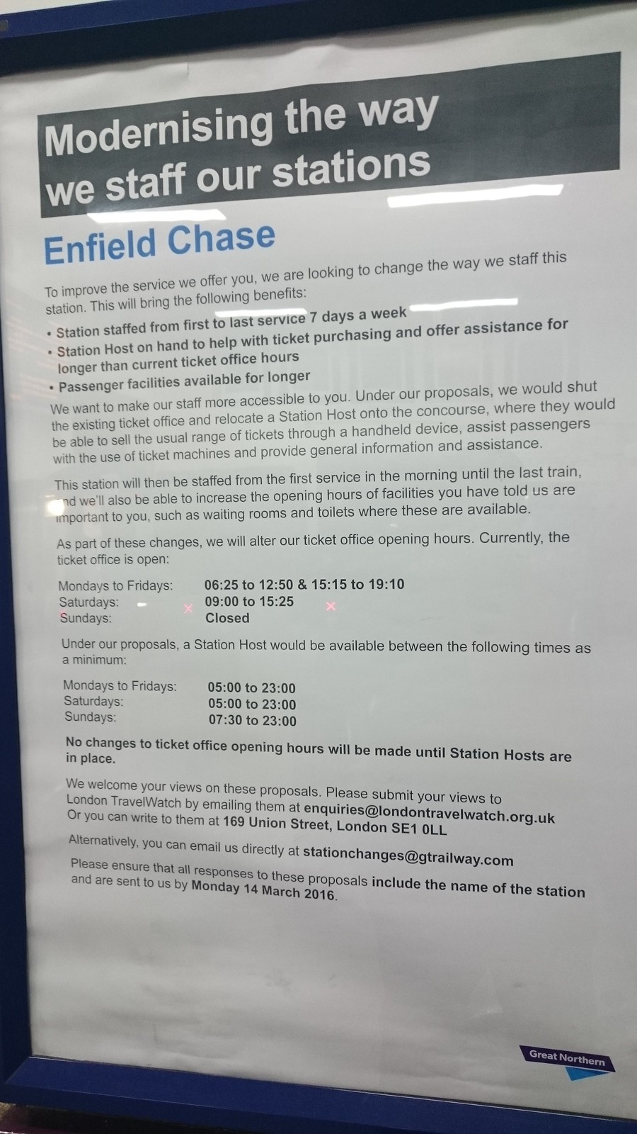 Enfield Chase - Ticket Office Closing