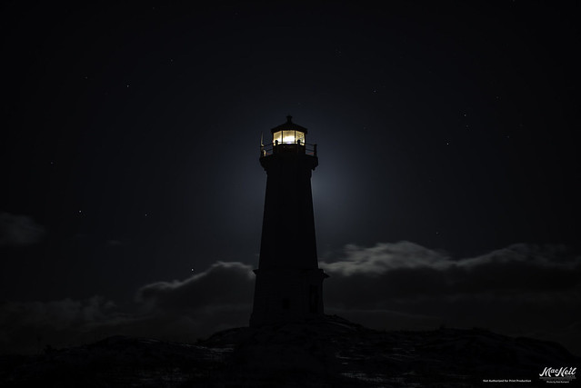 Louisbourg Lighthouse hiding the moon