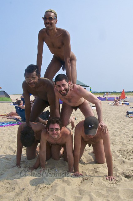 naturist acro-yoga 0000 Gunnison Beach, Sandy Hook, NJ, USA