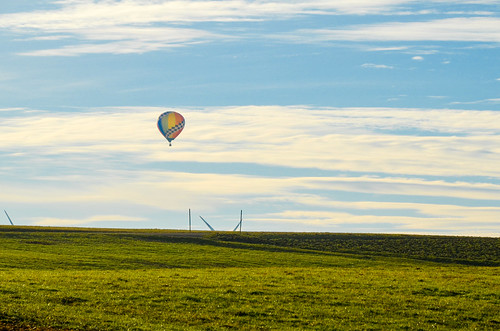 blue sky sun green landscape fly wind air ballon meadow aerostat