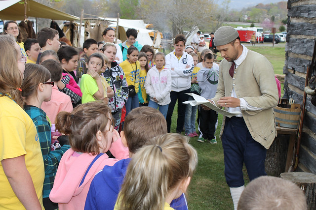Park interpreter Ryan Teague provides a history lesson to students.