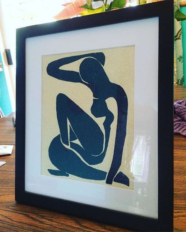 We got a framed Matisse print from our local "Buy Nothing" group! You can't tell here, but it's slightly glittery. Sweeeet. ✨