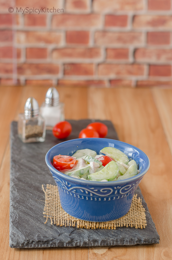 Cucumber Tomato Salad with Sour Cream, Cucumber Tomato Salad, Salad, Summer Salad, Blogging Marathon,  Simple Salad