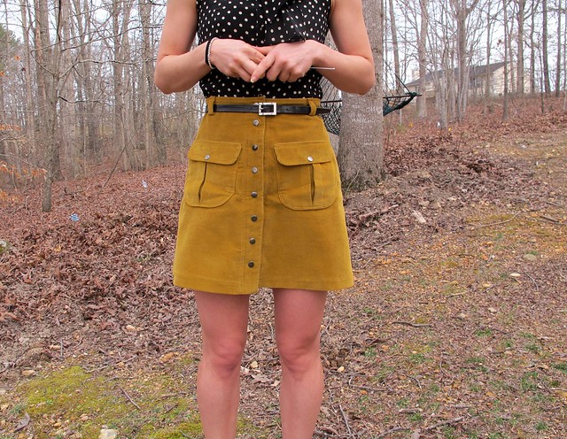 Silk Top & Corduroy Mini Skirt