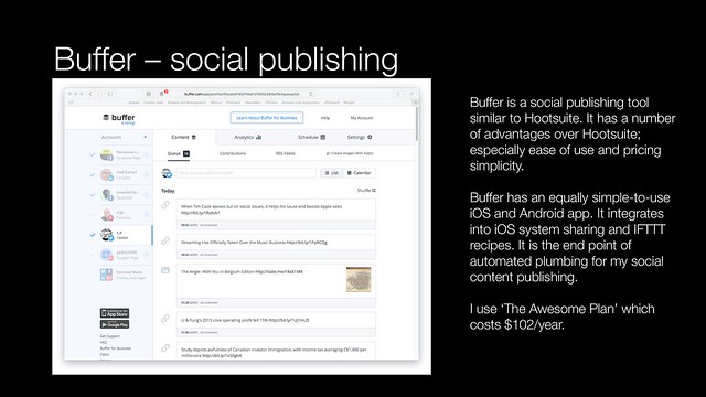 Buffer social channel publishing and analytics