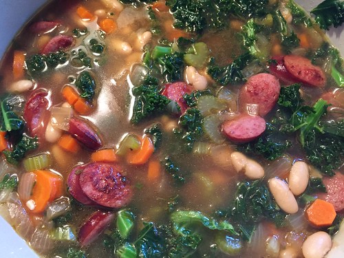 Kale, bean and sausage soup
