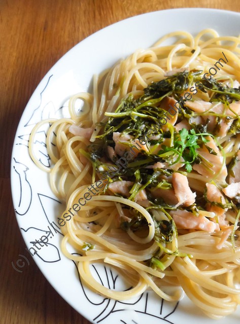 Spaghetti au cresson et au saumon / Spaghetti with Watercress and Salmon