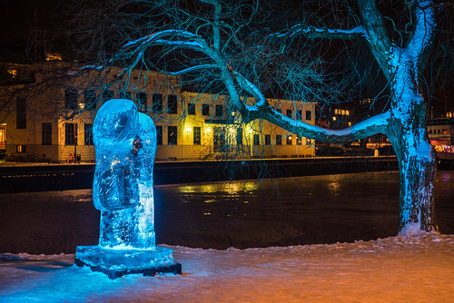 city blue winter light snow cold color colour reflection tree art ice beautiful festival night river 50mm lights frozen cool view sweden sony uppsala scandinavia scupture diffuse photostory helios442 icescupture thousandwinters