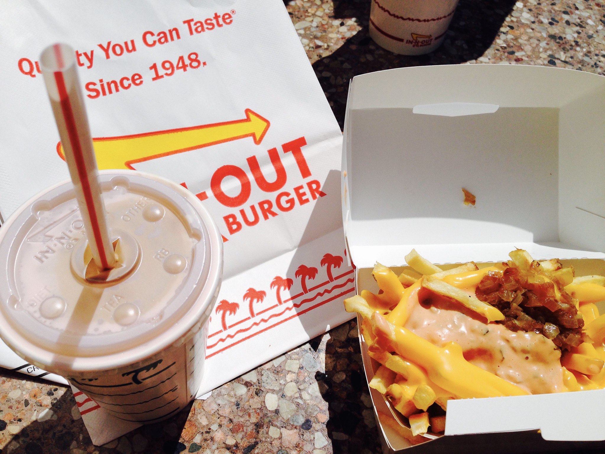 Animal-Style Fries and Choc/Strawberry shake, In & Out