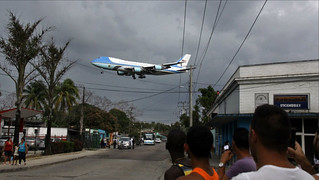 Air Force One arrives in Havana, Cuba.