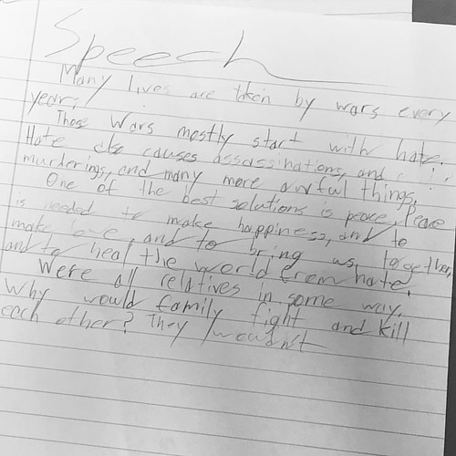 Tobin's speech he wrote after a weeks-long unit on Civil Rights & using "voice" to effect positive change.