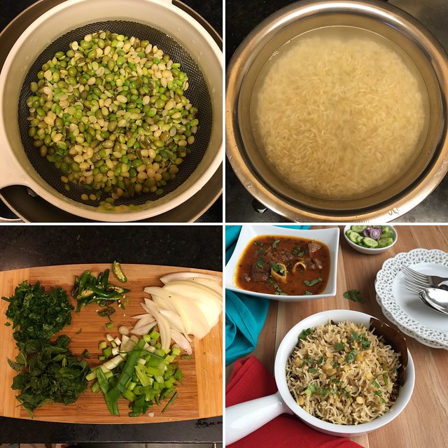 Collage of Ingredients for Hyacinth Beans Rice 