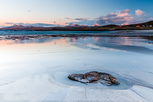 sunset snow mountains beach reflections scotland sand unitedkingdom highland 2016 laide mellonudrigle