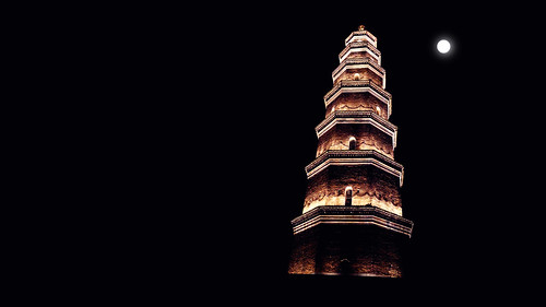 china moon tower beautiful night river dark view full yangtze yichang tianran