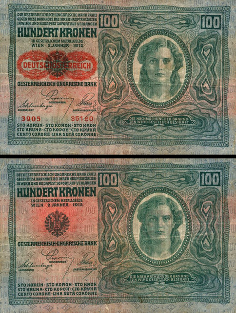100 Kronen Rakúsko 1919, P56 UNC razítko