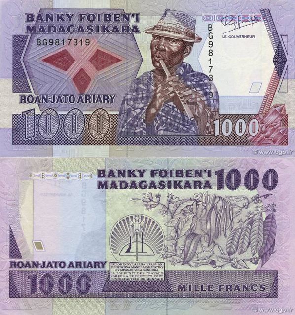 1000 Francs - 200 Ariary MADAGASCAR 1988 P72b