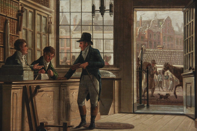 Detail - The Shop of the Bookdealer Pieter Meijer Warnars on the Vijgendam in Amsterdam, Johannes Jelgerhuis, 1820