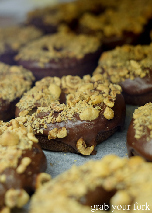 Hazelnut, chocolate and banana cake donuts at Shortstop Coffee and Donuts, Melbourne