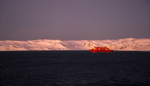 arctic arcticlady fjord lngtanker mountain norge northsea norway norwegen sea ship snow sunrise tanker water finnmark no