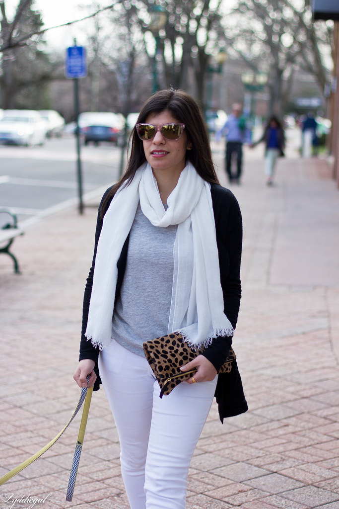 white jeans, black cardigan, leopard clutch, laceup flats-3.jpg