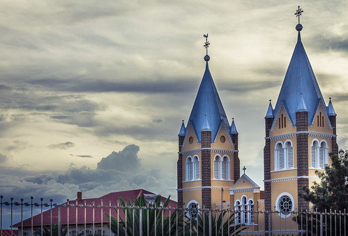 city sunset architecture clouds fence town cathedral towers namibia windhoek stmaryscathedral fencefriday danielaruppel