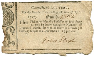1753 Connecticut lottery ticket