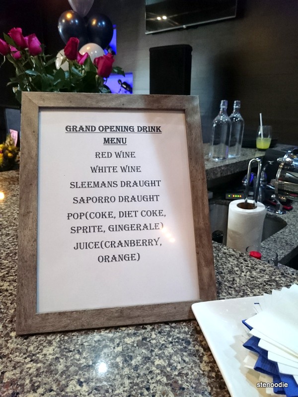 Grand opening drink menu