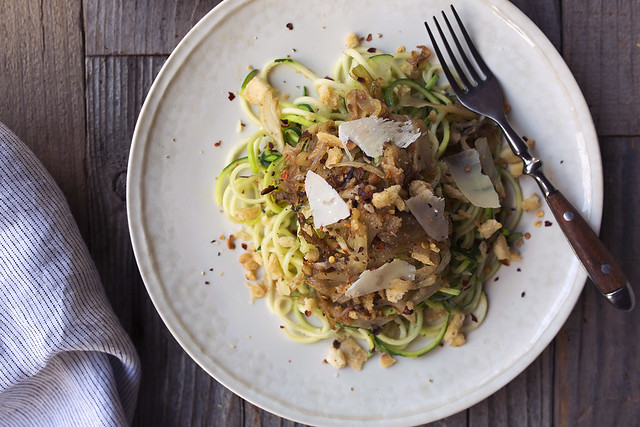 Zucchini Noodles with Caramelized Fennel and Spicy Sourdough Breadcrumbs