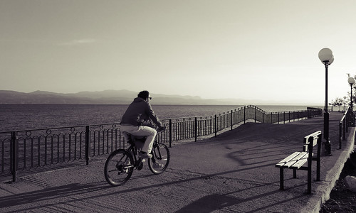 sunset sea sky people blackandwhite mountain monochrome bench cycling seaside greece ελλάδα evvoia εύβοια amarynthos αμάρυνθοσ
